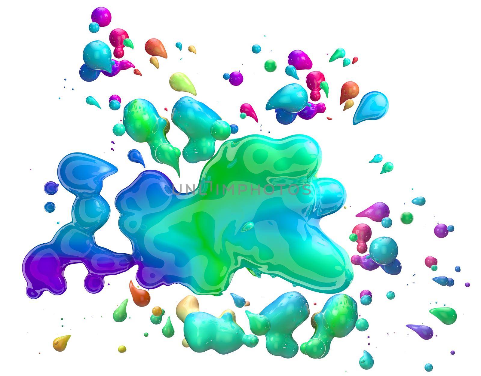 Abstract colorful liquid or ink isolated over white background.3d illustration