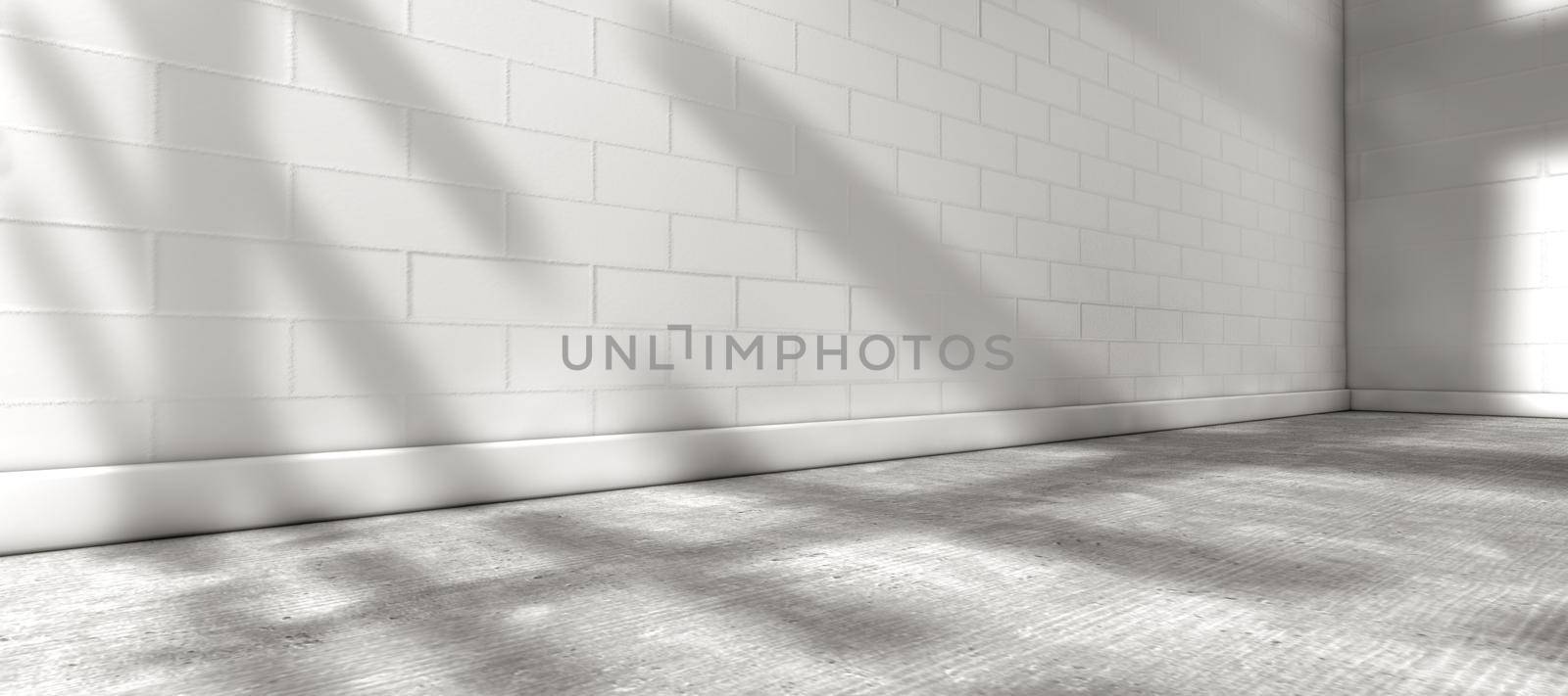 Empty space.Concrete floor and white brick wall