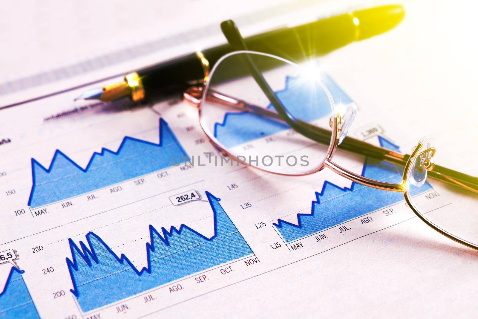 Market stock data and banking objects over statistics and graphs