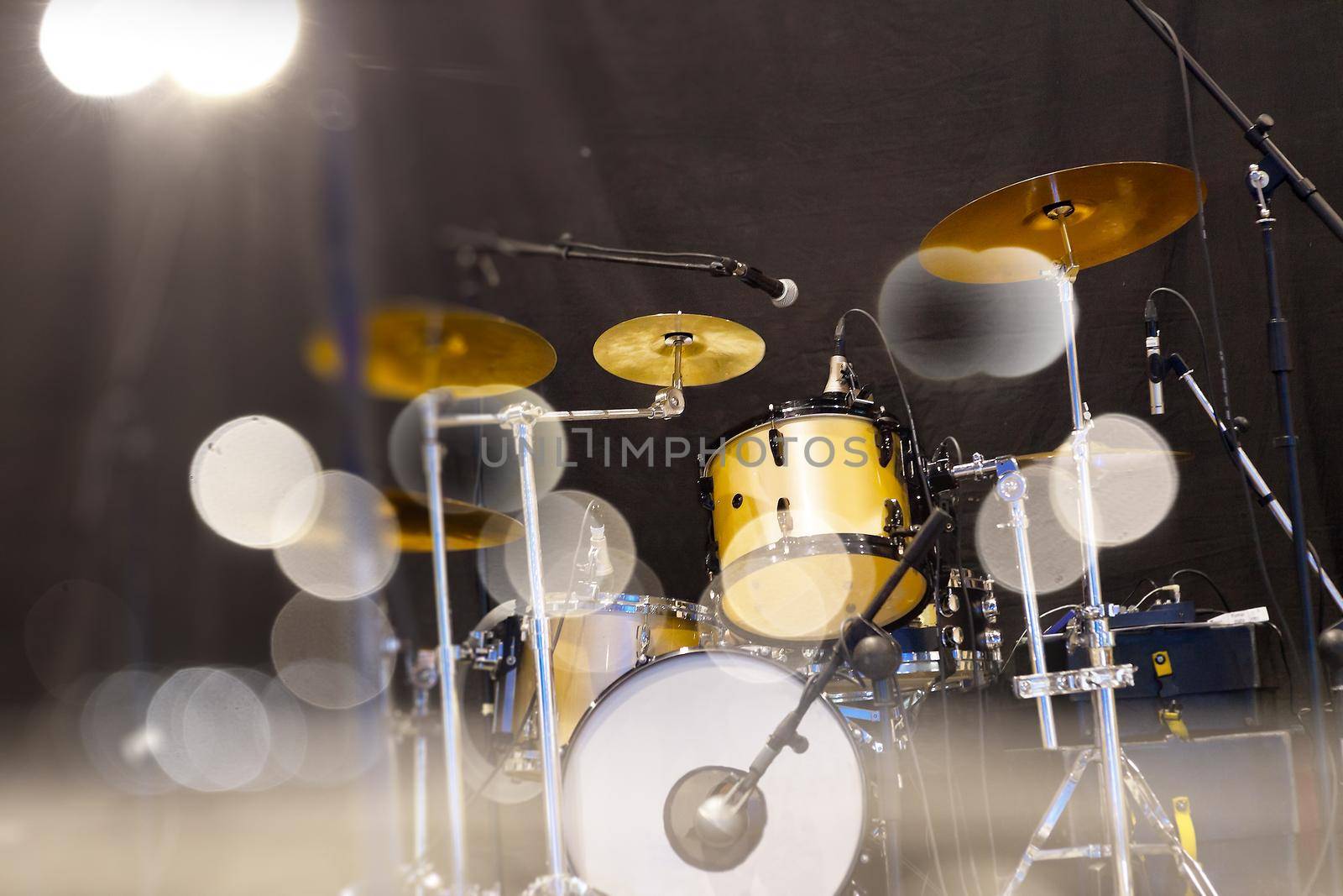 Live music background. Drumset on stage.Concert and show entertainment