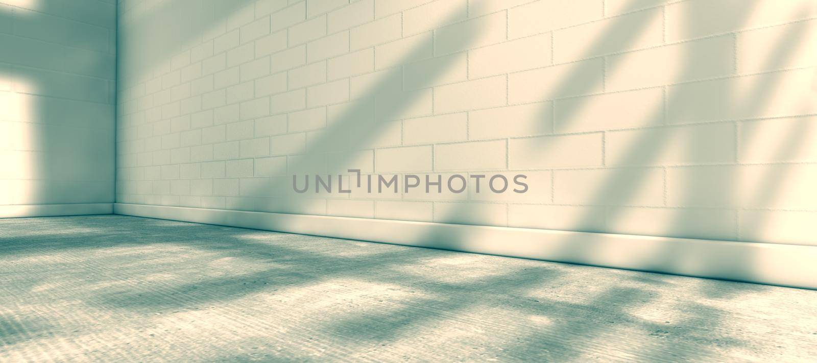Empty space.Concrete floor and white brick wall