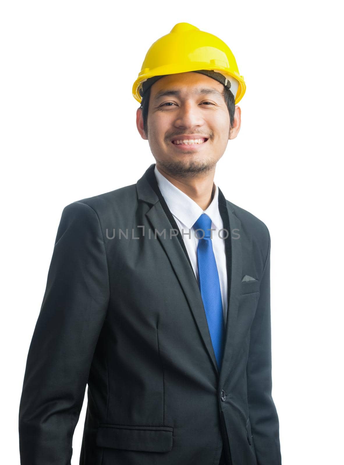 Businessman with construction helmet Isolated on over white background