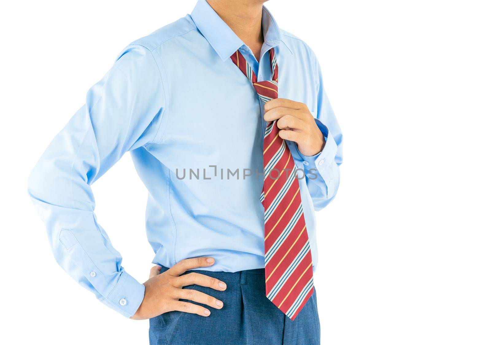 Man wear long sleeve shirt standing with akimbo with clipping path by stoonn