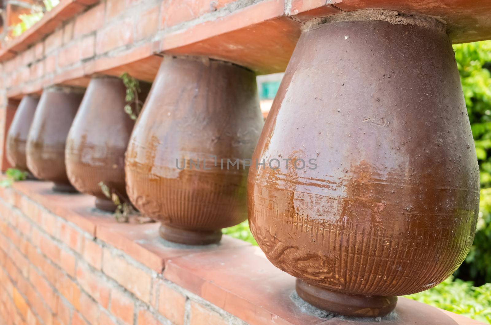 brick wall with pottery decoration at Taiwan