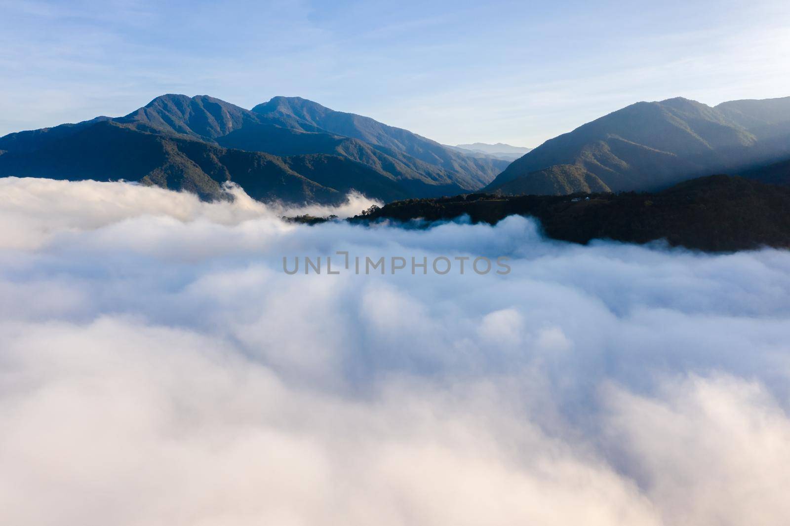 aerial view of Puli cityscape with clouds over the city, Nantou county, Taiwan