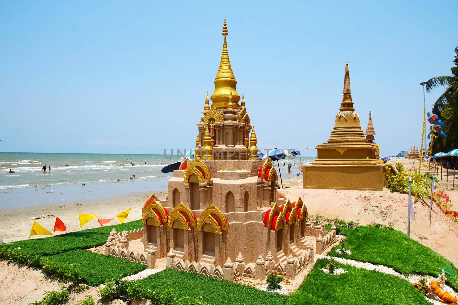 castle sand pagoda in Songkran festival represents In order to take the sand scraps attached to the feet from the temple to return the temple in the shape of a sand pagoda