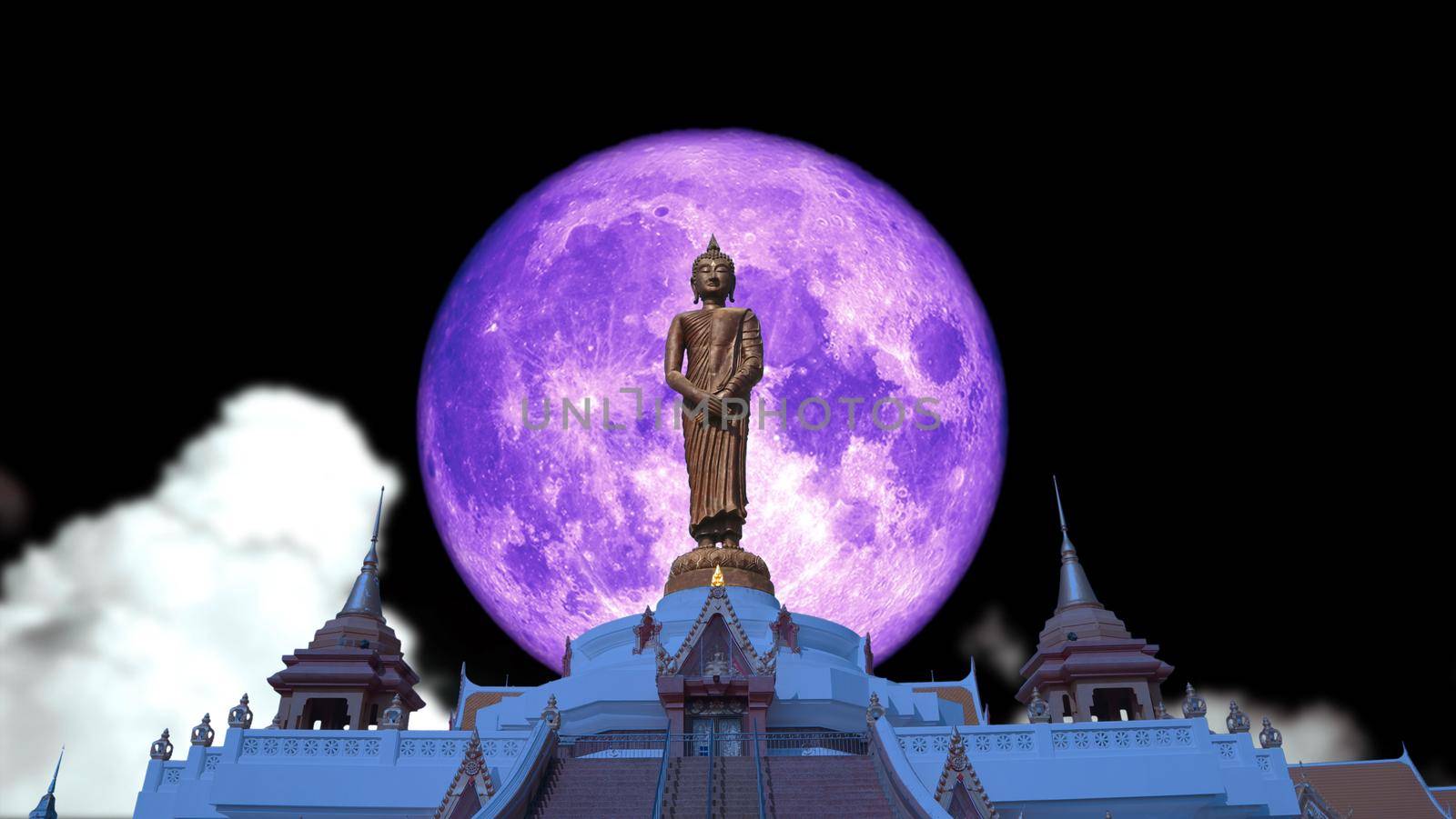 super full pink moon and Buddha looking seven day style on the night sky, Elements of this image furnished by NASA