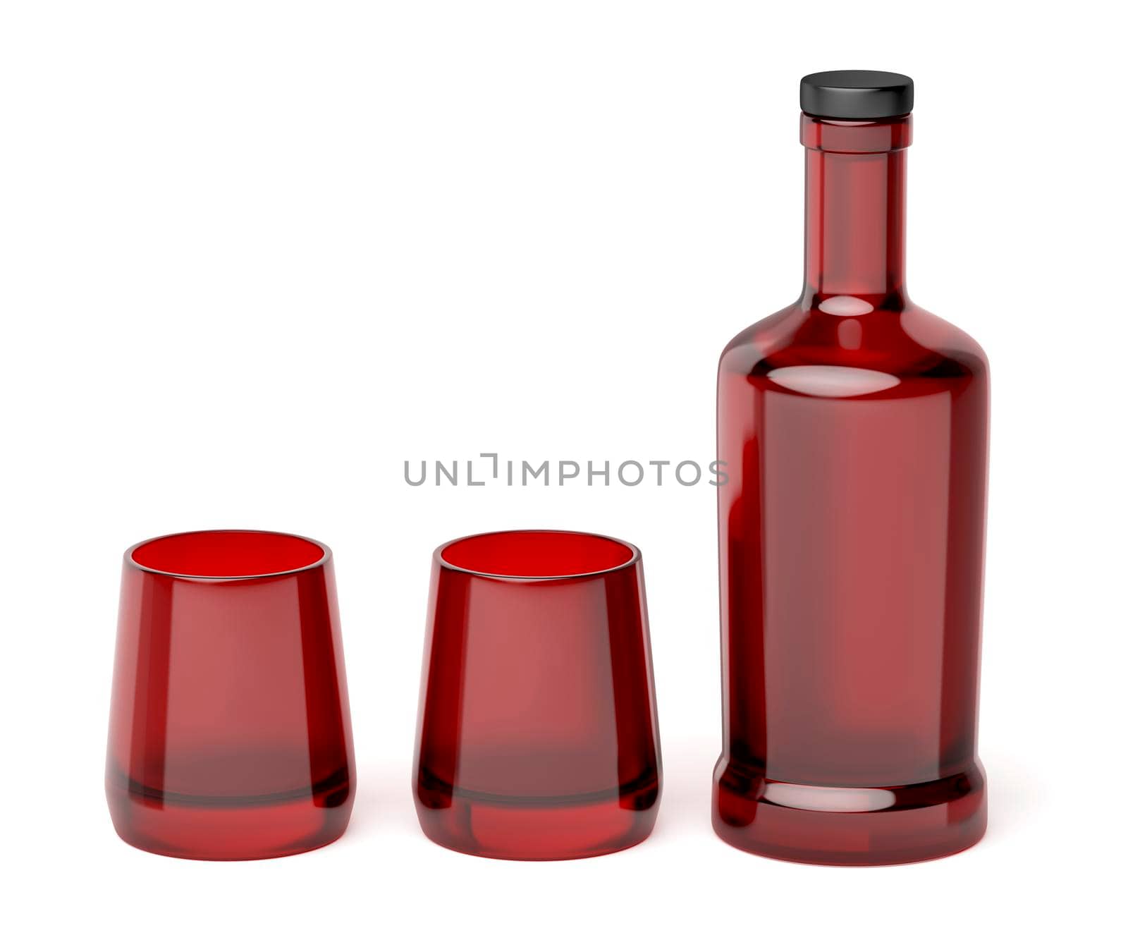 Red glass bottle and two glasses by magraphics