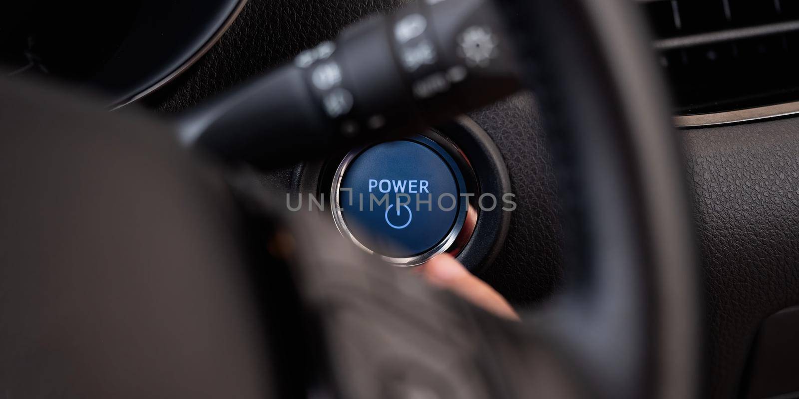 Woman Pushing An Engine Start Button, Ignition Switch.