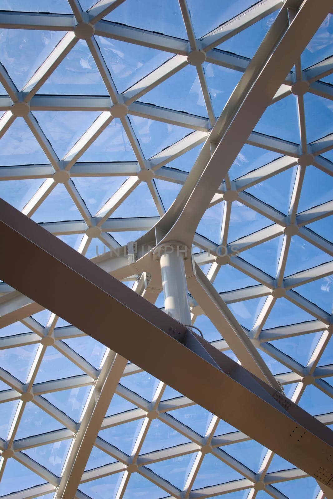 Glass dome ceiling in a modern building. Architectural detail.