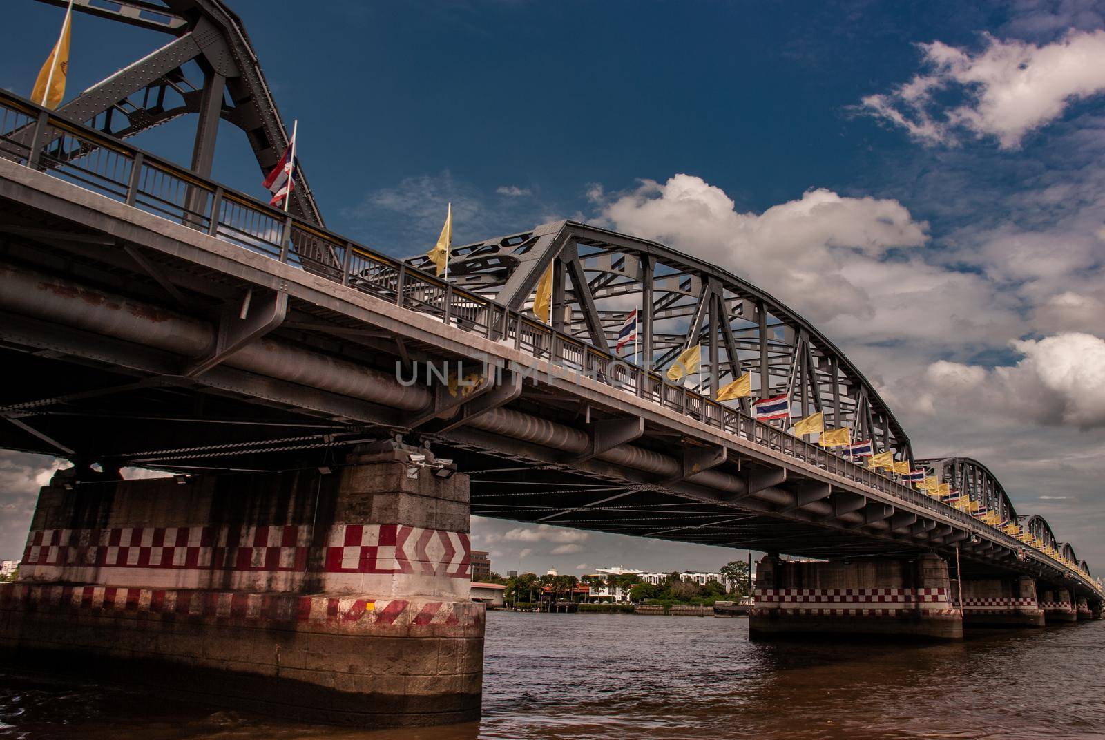 Bangkok, thailand 21 Jul, 2019 : A great scenery Afternoon view of the Phra Phuttha Yodfa Bridge (Memorial Bridge). Vintage Style.