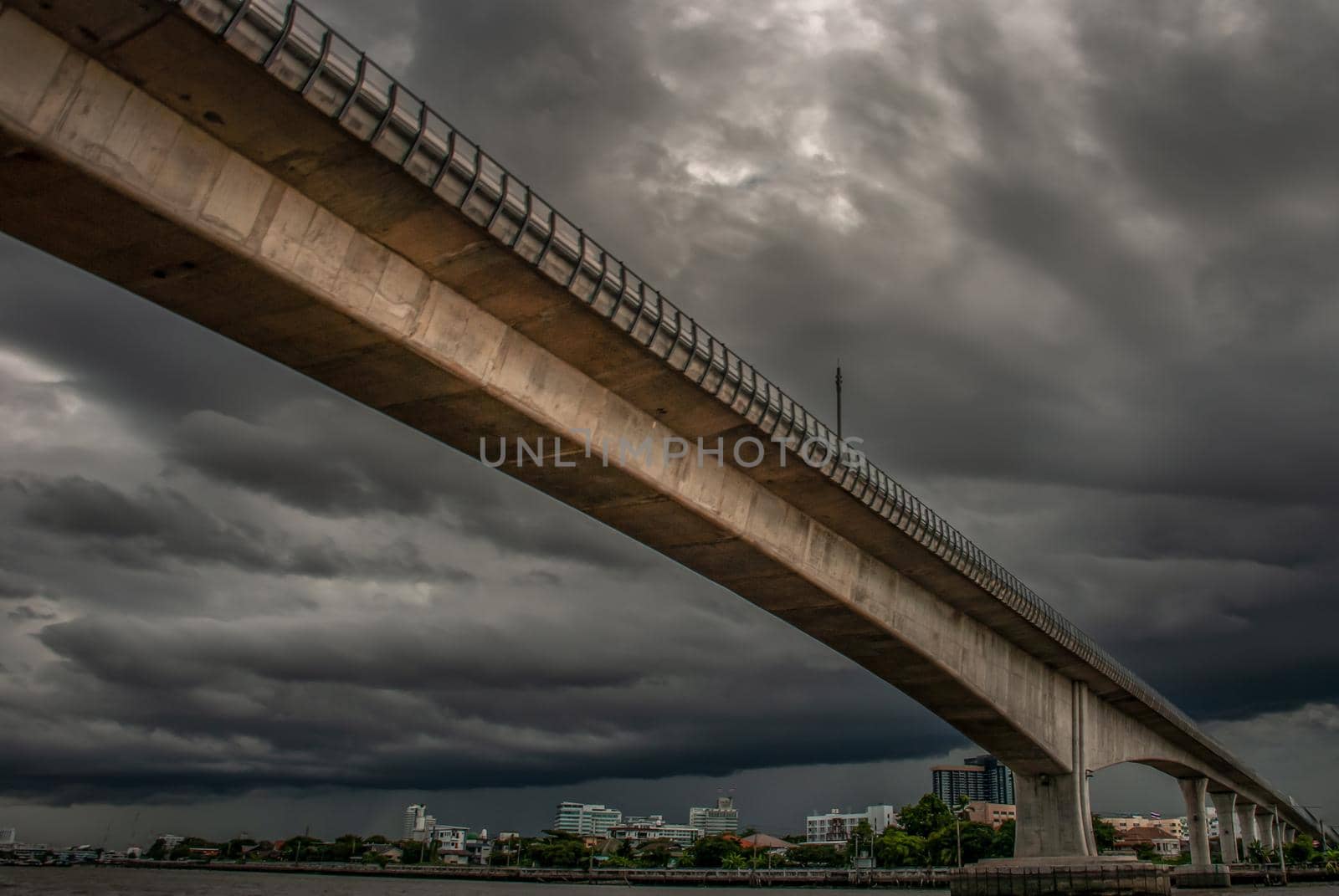 Nonthaburi, Thailand - 21 Jul 2019 : Rama 5 Bridge Is a bridge across the Chao Phraya River, one of nonthaburi  major bridges.