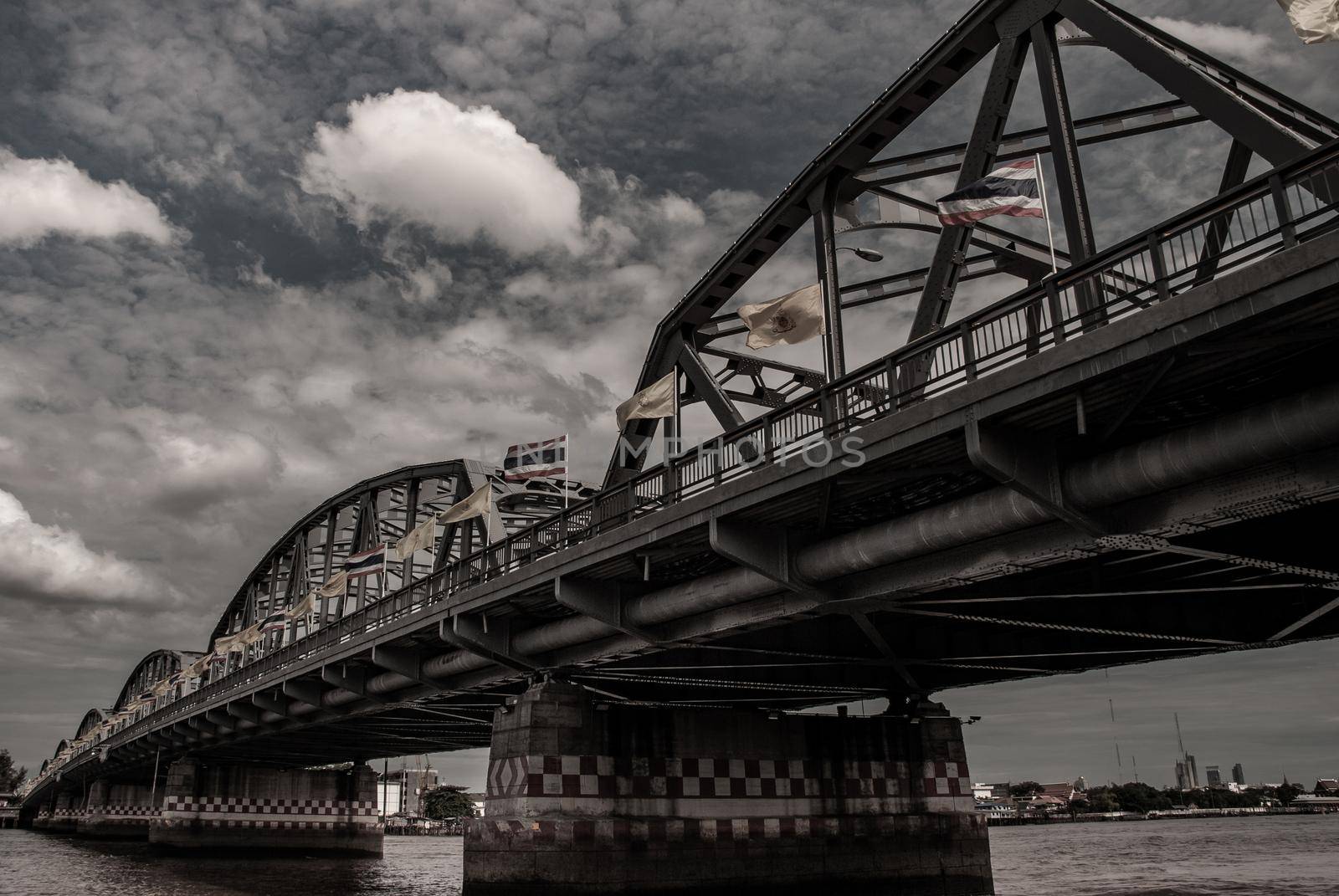 Bangkok, thailand 21 Jul, 2019 : A great scenery Afternoon view of the Phra Phuttha Yodfa Bridge (Memorial Bridge). Vintage Style.