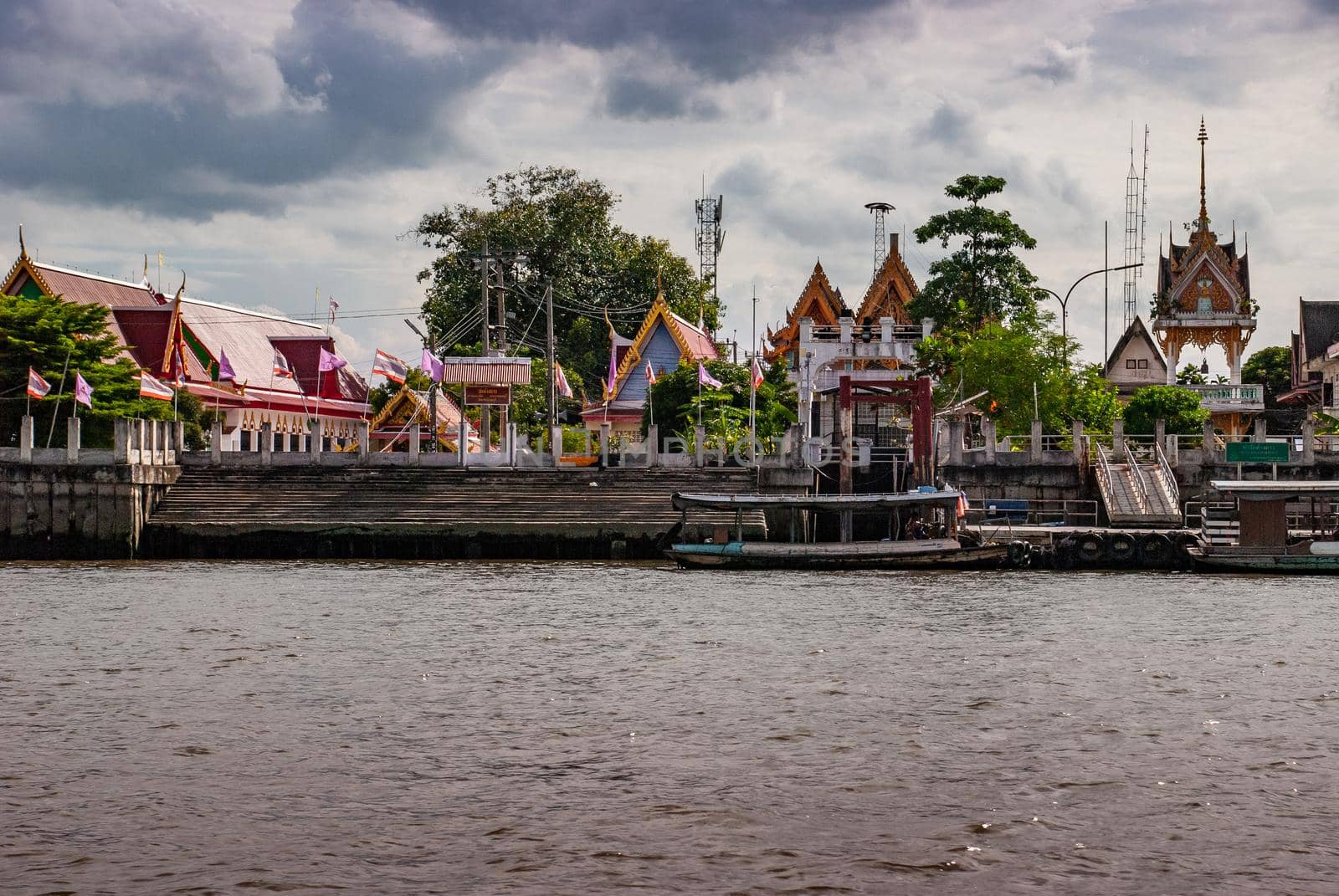 Nonthaburi, Thailand - 21 Jul 2019 : Beautiful Wat Saeng Siritham, located on the Nonthaburi of the Chao Phraya River.