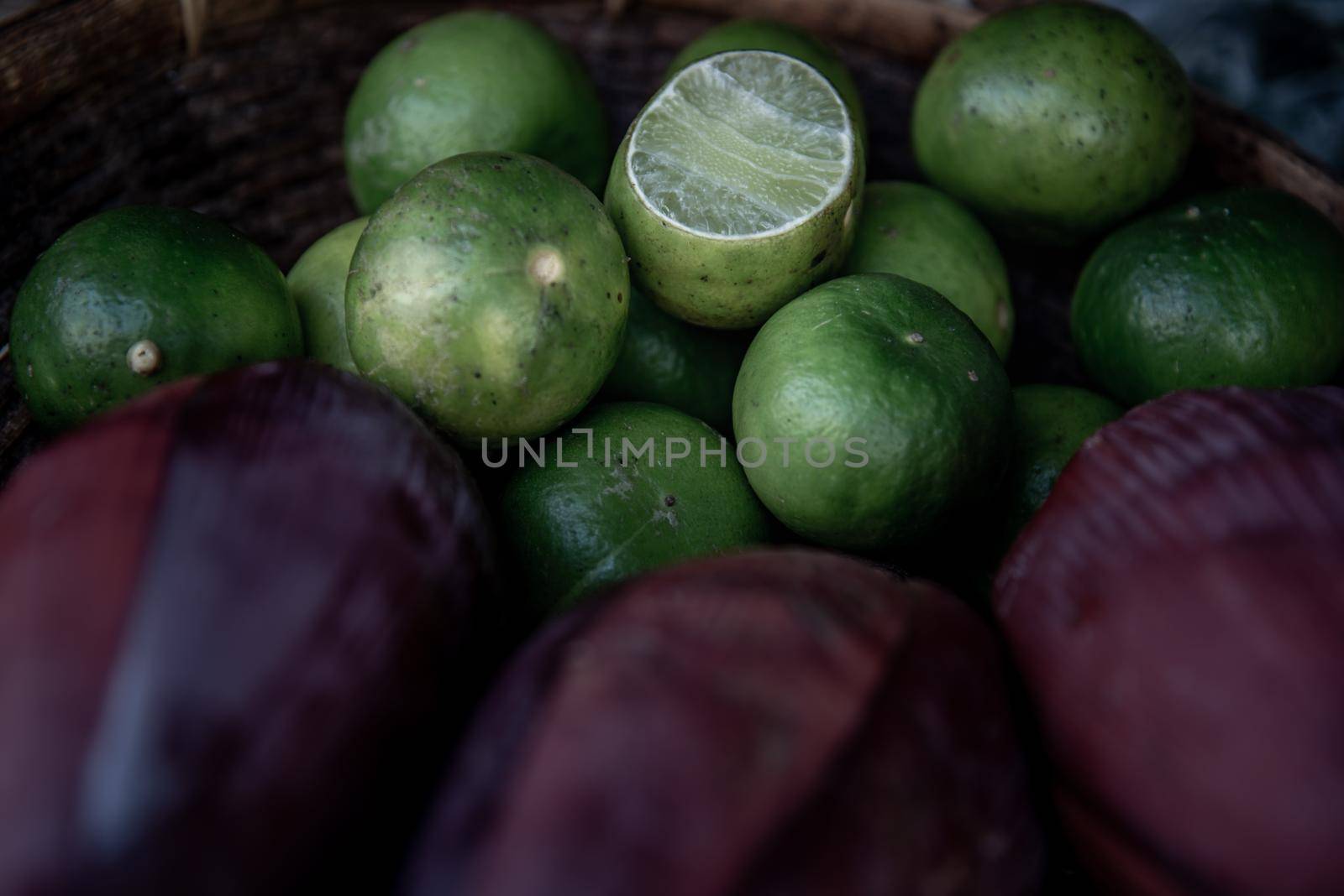lemon and banana blossom, Side dishes for Fried noodle Thai style (pad thai), Thai noodle Delicious, Selective focus.