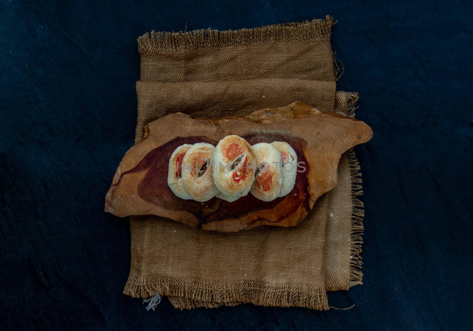 Chinese Pastry (Happiness pastry) on wooden. This type of traditional chinese pastry is typically shared with friends and relatives during happy occasions, especially wedding ceremonies, Top view.