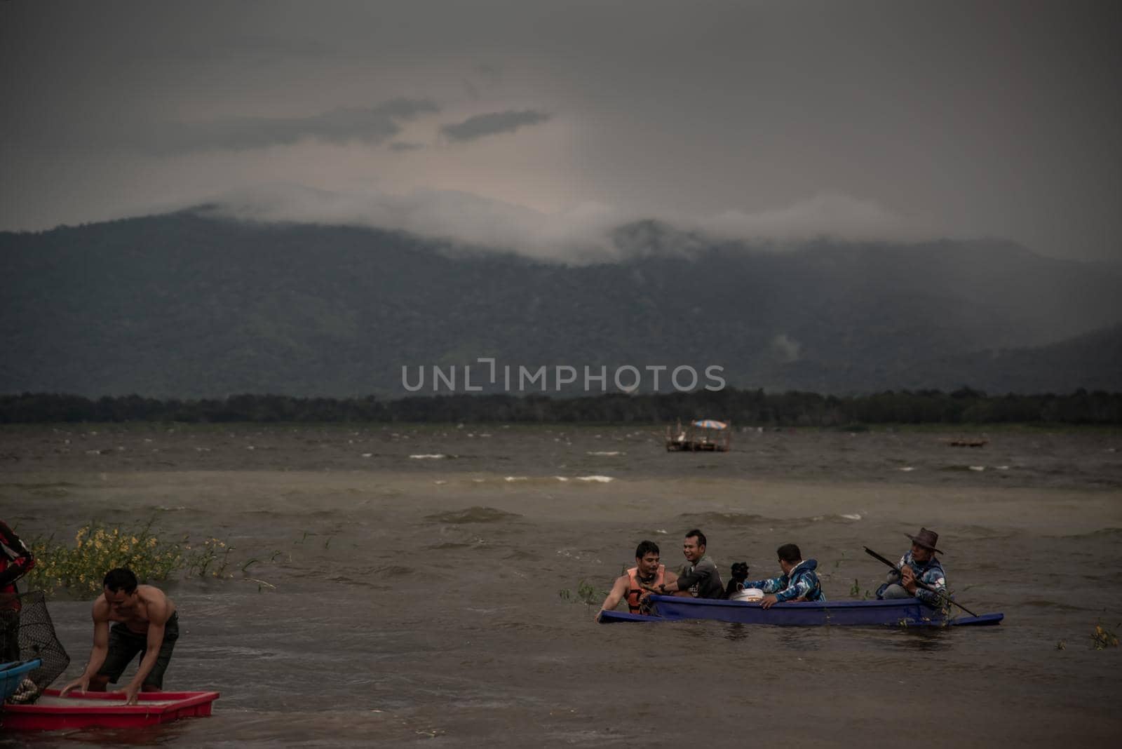 Chonburi, thailand - Oct 05, 2019 : The beauty of Bang Phra Reservoir on the background of misty capped mountains, Chonburi Province, Thailand