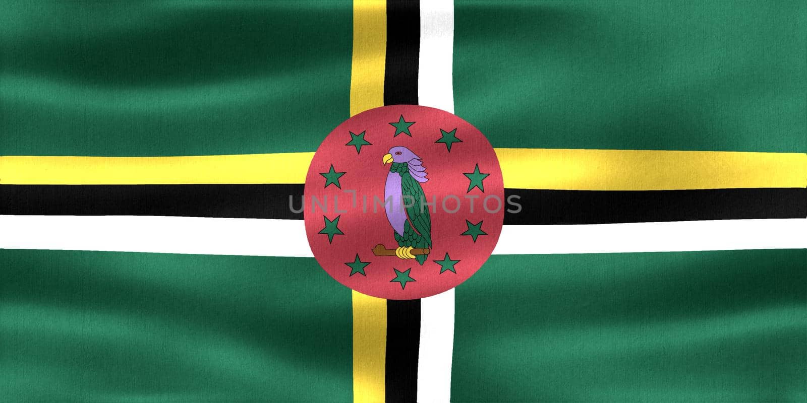 Dominica flag - realistic waving fabric flag