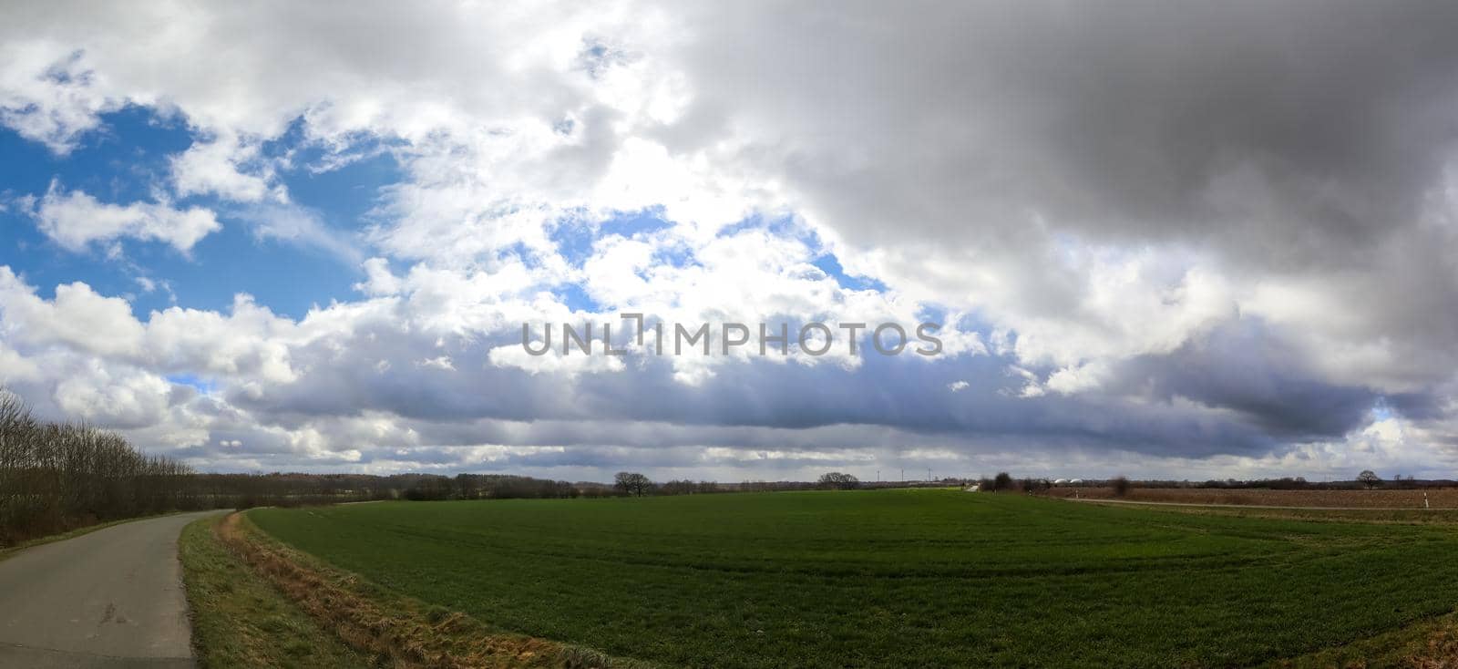 Beautiful high resolution panorama of a northern european country landscape with fields and green grass by MP_foto71
