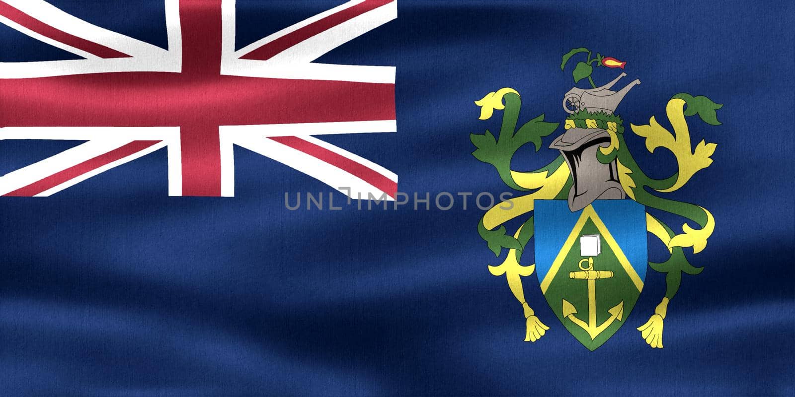 Pitcairn Islands flag - realistic waving fabric flag