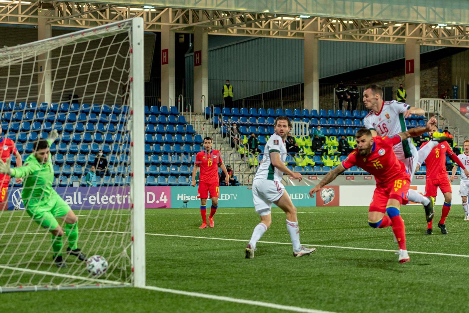 Andorra La Vella, Andorra : 2021 March 31 : Goal for D. Gazdag HUN in action  in the Qatar 2022 World Cup Qualifying match Andorra vs Hungary