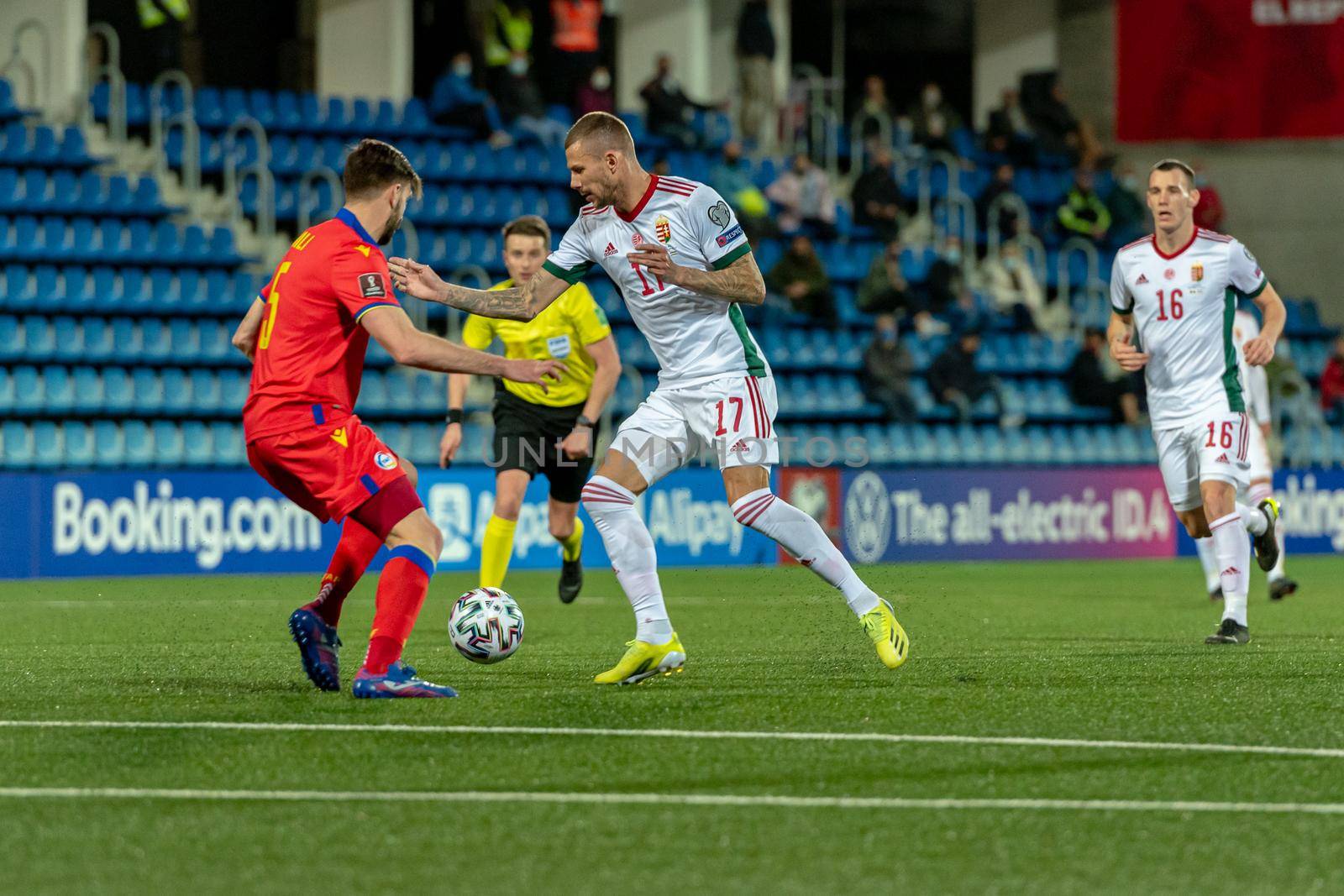 Andorra La Vella, Andorra : 2021 March 31 : R. Varga HUN in action  in the Qatar 2022 World Cup Qualifying match Andorra vs Hungary