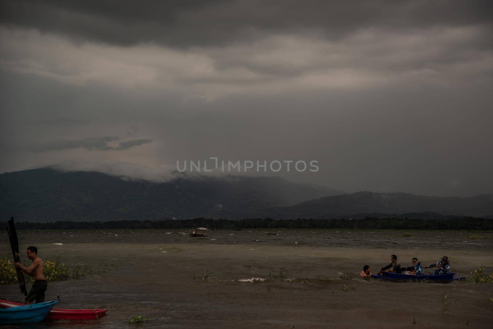 Chonburi, thailand - Oct 05, 2019 : The beauty of Bang Phra Reservoir on the background of misty capped mountains, Chonburi Province, Thailand