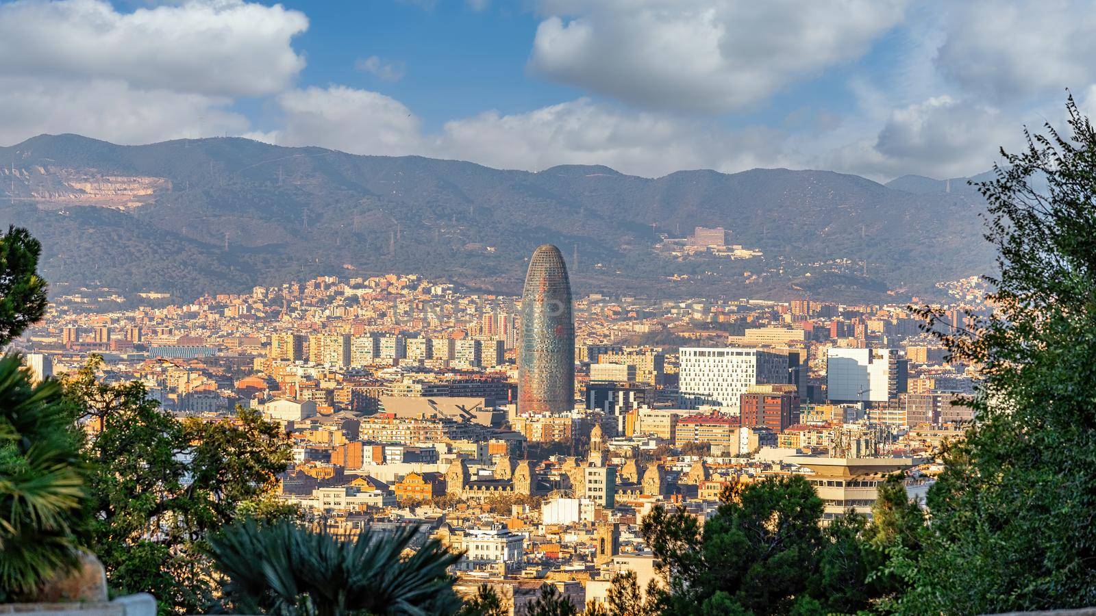Panoramic landscape of famous city Barcelona in Spain by Digoarpi