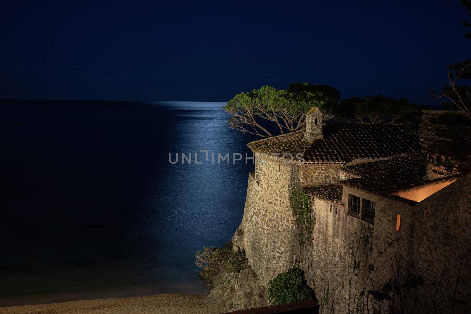 Night scene , long exposure picture from a traditional building in Spanish Costa Brava, village Calella de Palafrugell