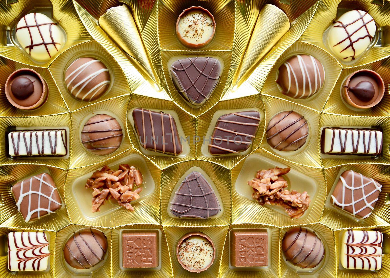 Belgian pralines selection background by hamik