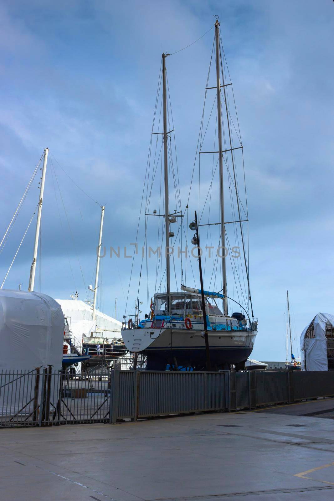 Ship waiting to be repaired in a port of Barcelona, Spain