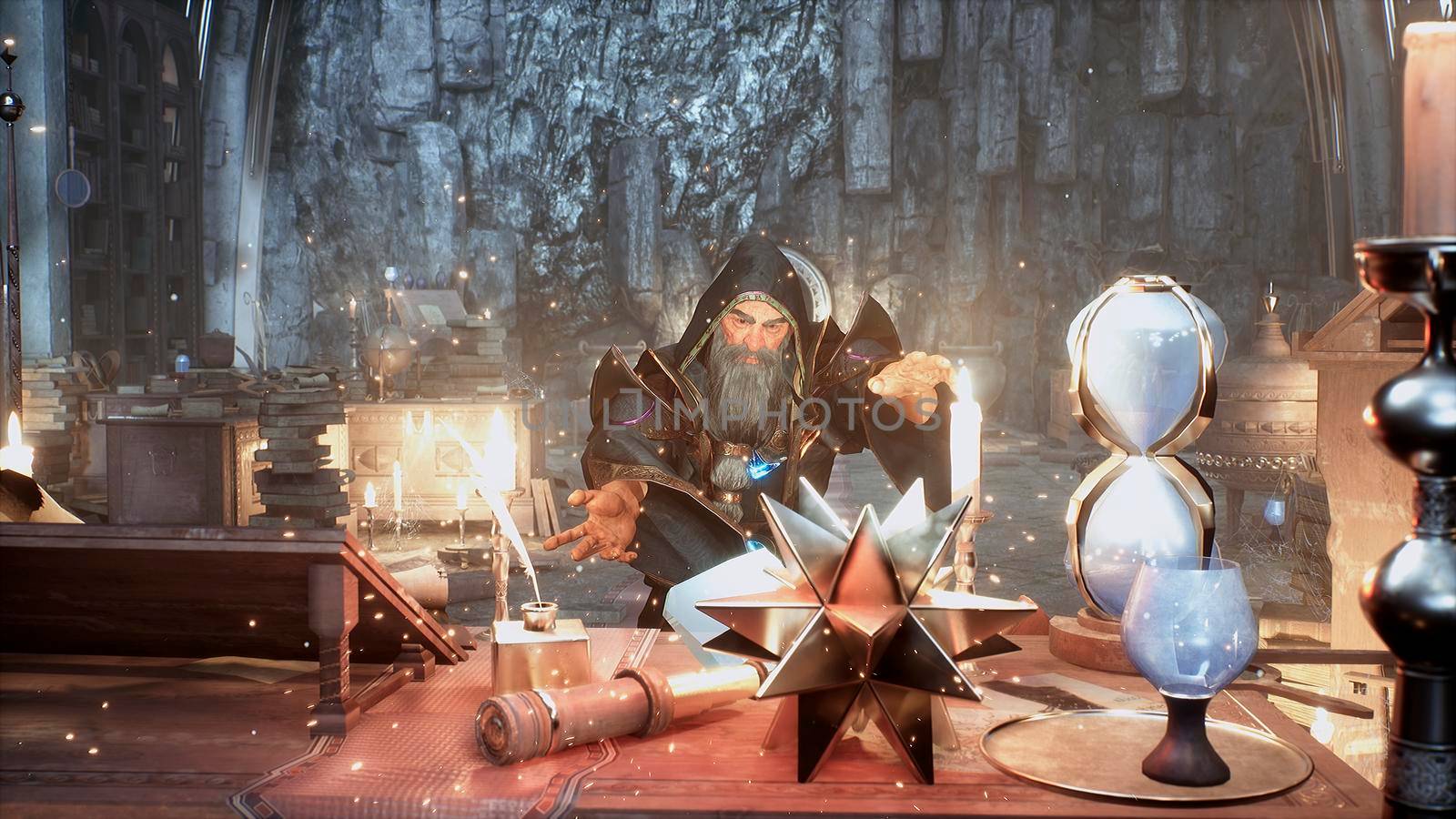 The magician learns new spells and combat magic in his ancient mystical castle. 3D Rendering. by designprojects