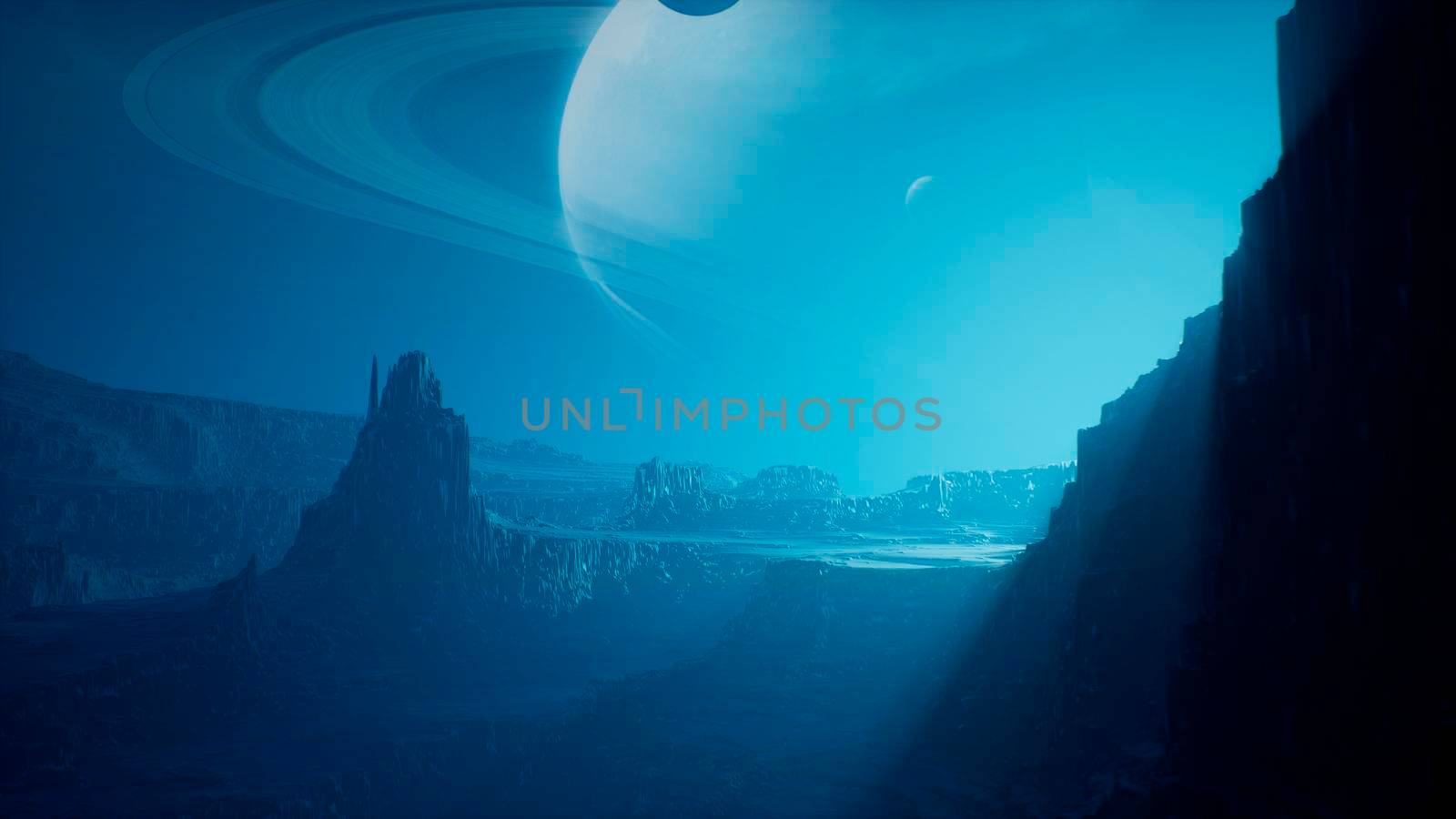 Landscape of an amazing alien unknown planet in far space. 3D Rendering. by designprojects