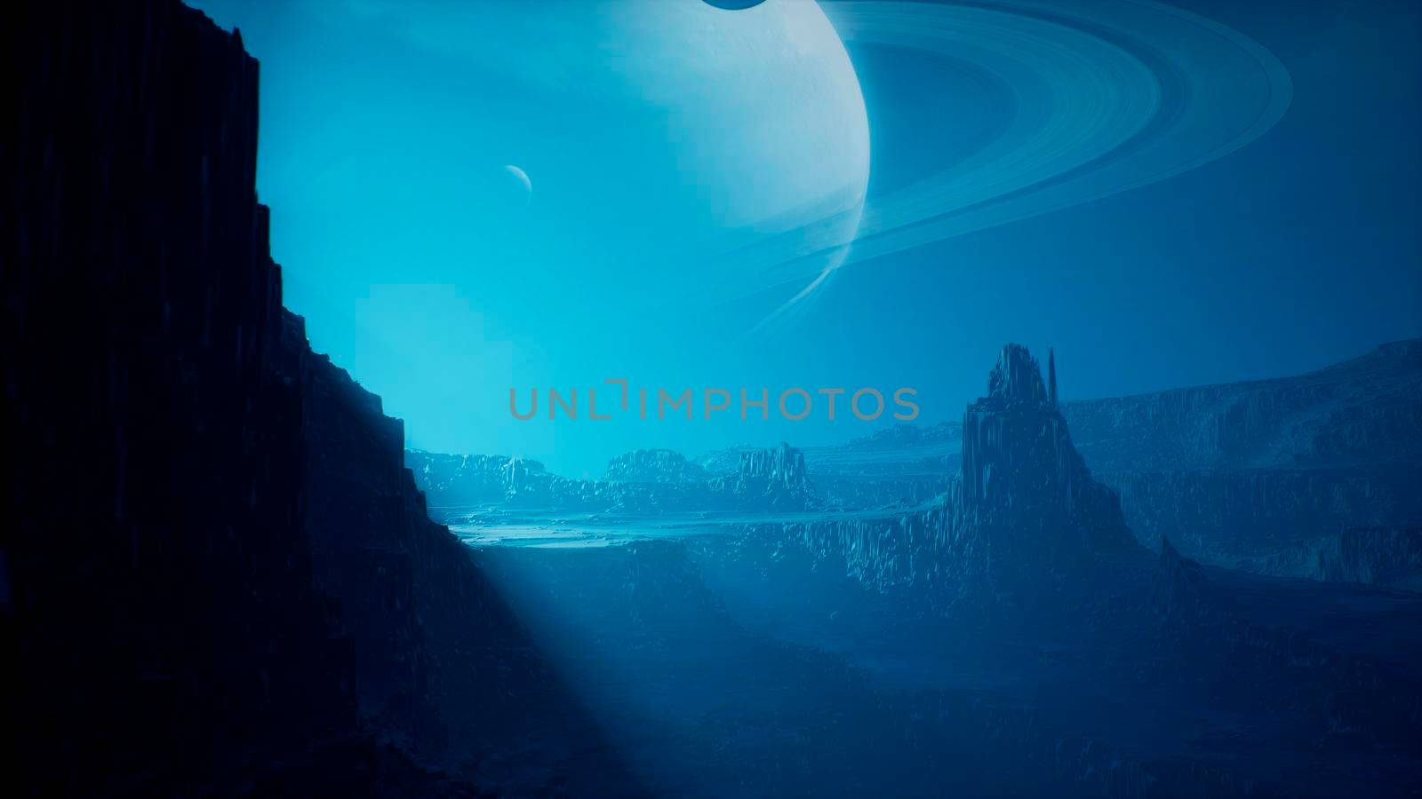 Landscape of an amazing alien unknown planet in far space. 3D Rendering. by designprojects