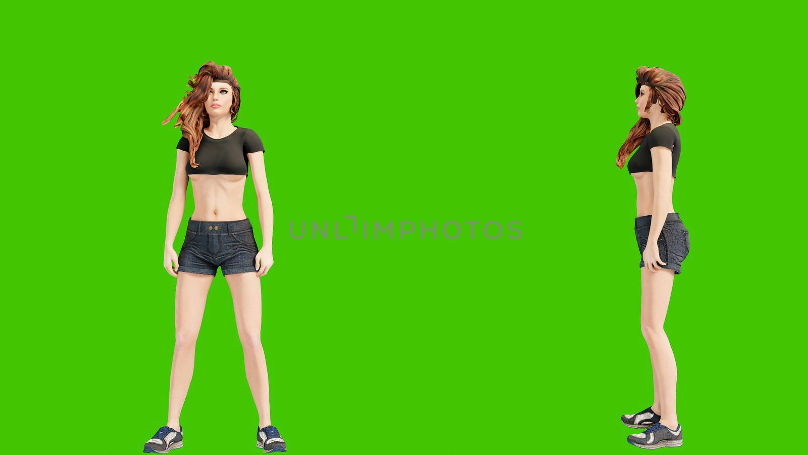 A young beautiful woman is engaged in sports exercises. 3D Rendering by designprojects