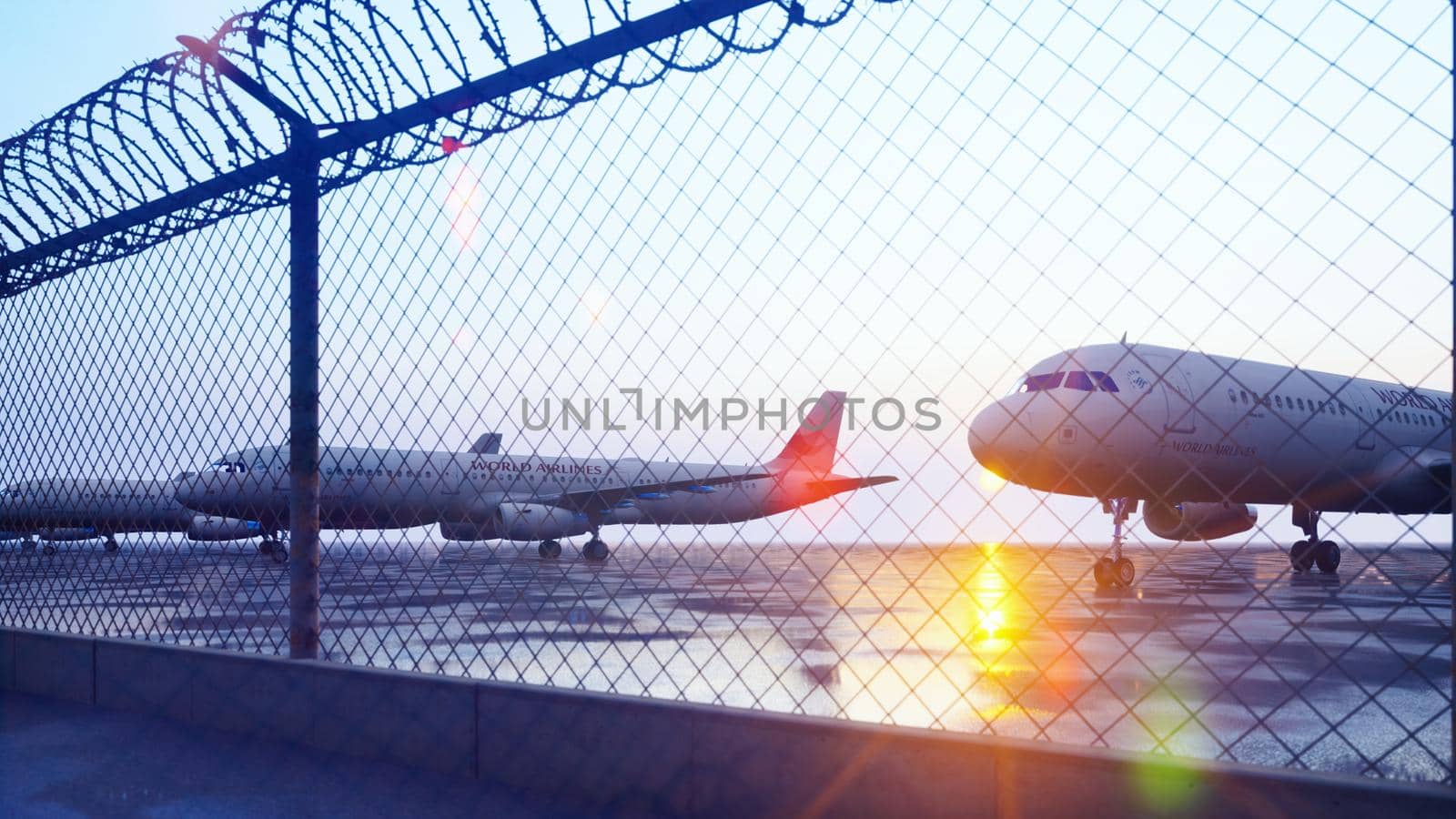 Commercial aircraft at the airport are waiting for departure. 3D Rendering. by designprojects