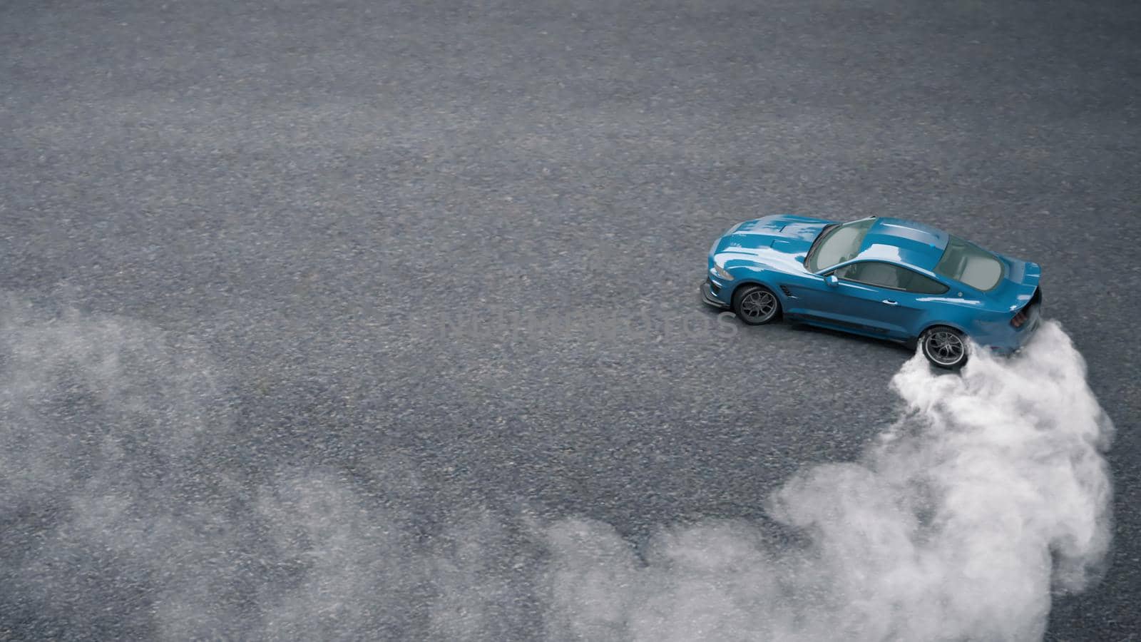 Drift sports car on the asphalt. Thick smoke from burning tires. 3D Rendering by designprojects