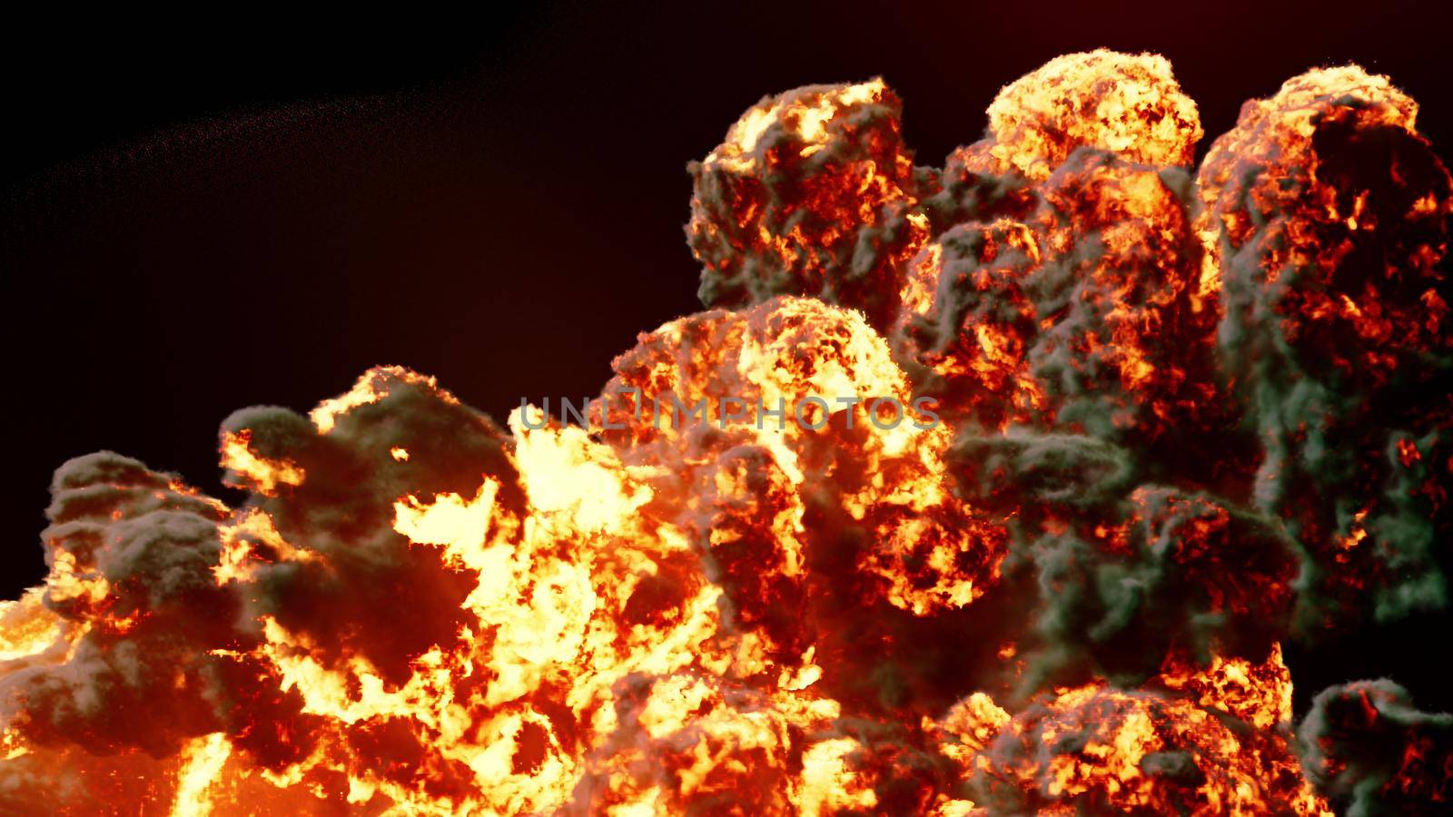 Burning fuel. Close-up of a flame burning fuel with thick black smoke. 3D Rendering by designprojects