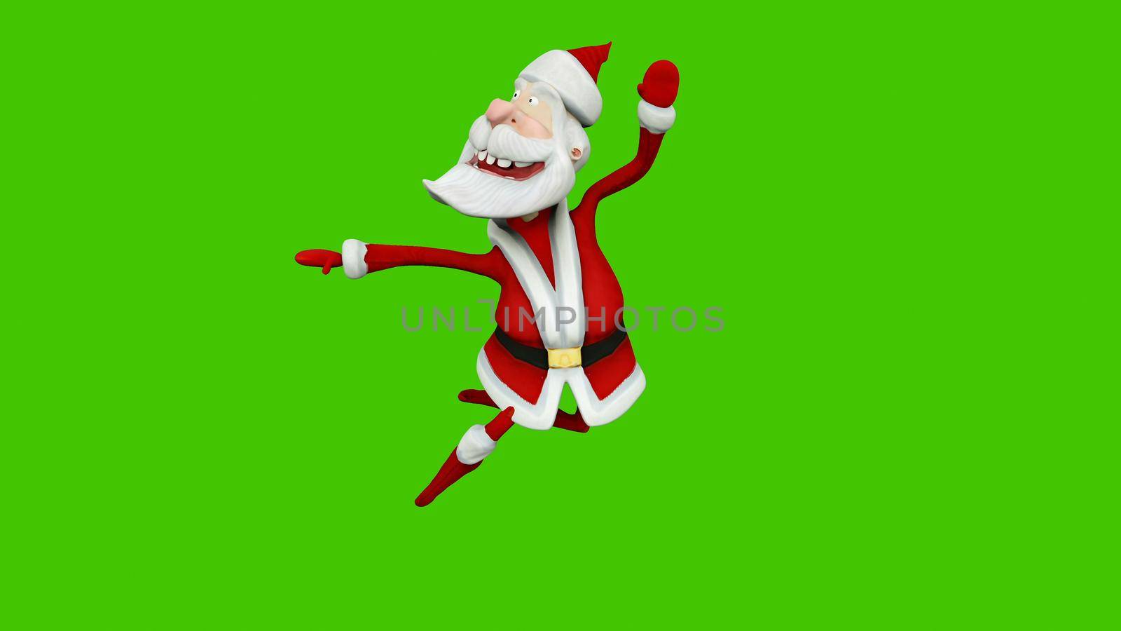 The dance of a cheerful Santa Claus. The Concept of Christmas. 3D Rendering by designprojects