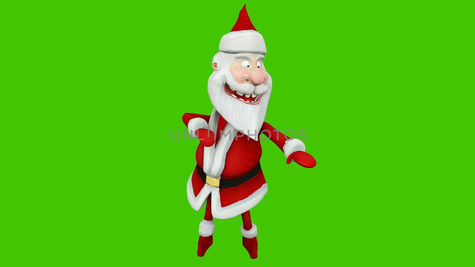 The dance of a cheerful Santa Claus. The Concept of Christmas. 3D Rendering by designprojects