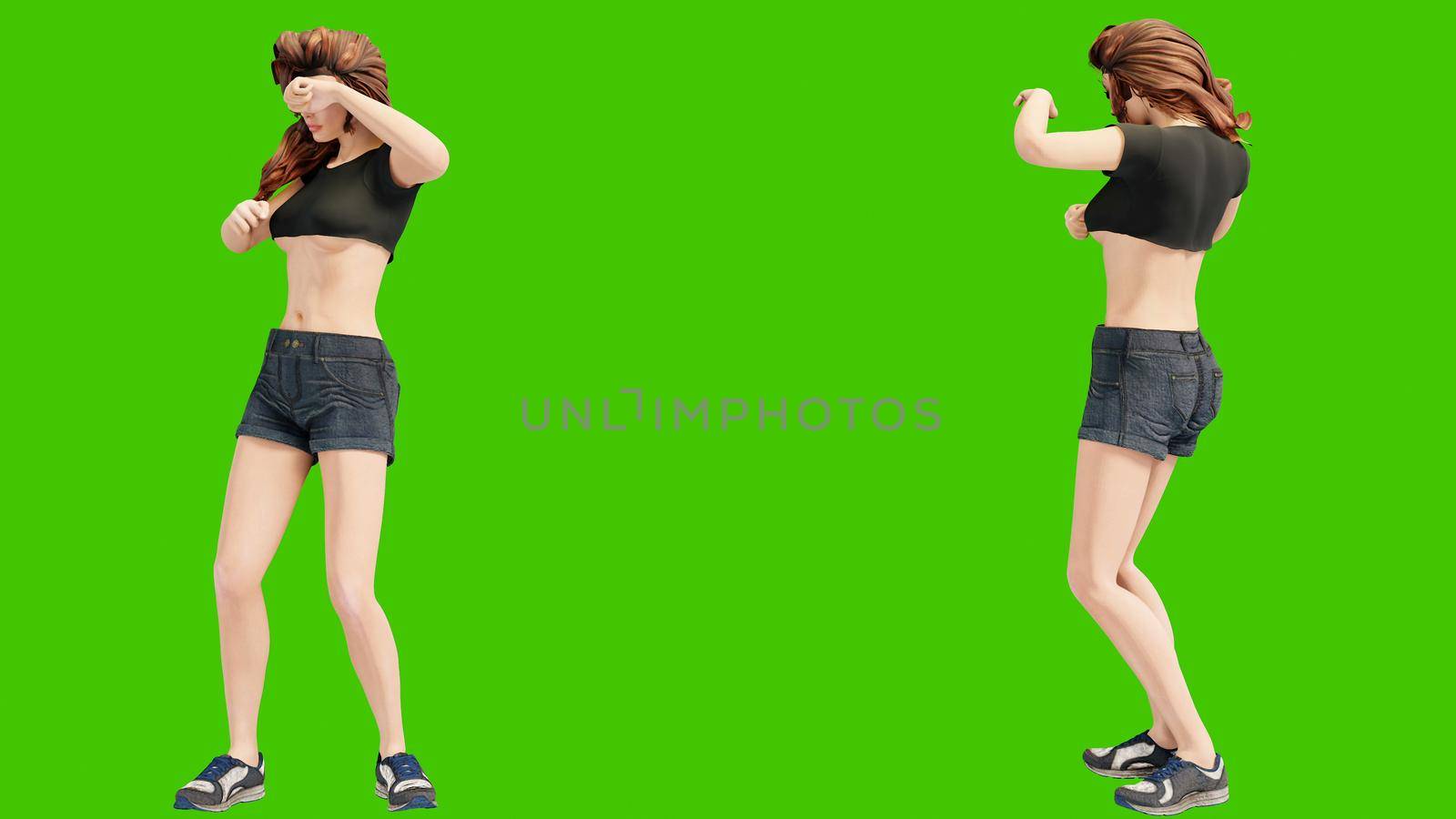 A young beautiful woman is engaged in sports exercises. 3D Rendering by designprojects