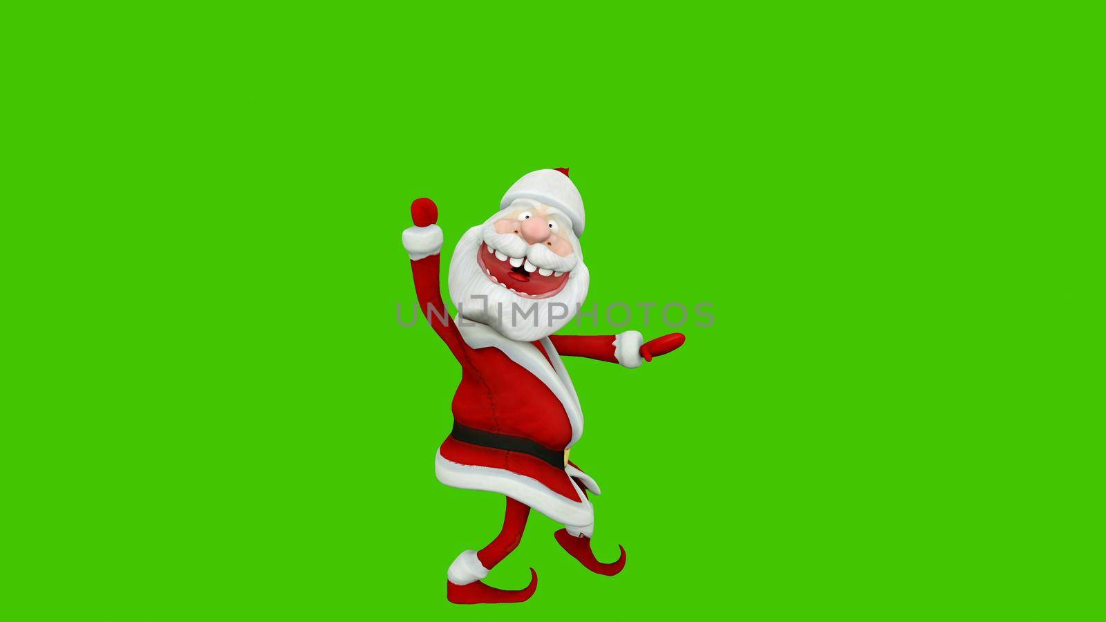 The dance of a cheerful Santa Claus. The Concept of Christmas. 3D Rendering by designprojects