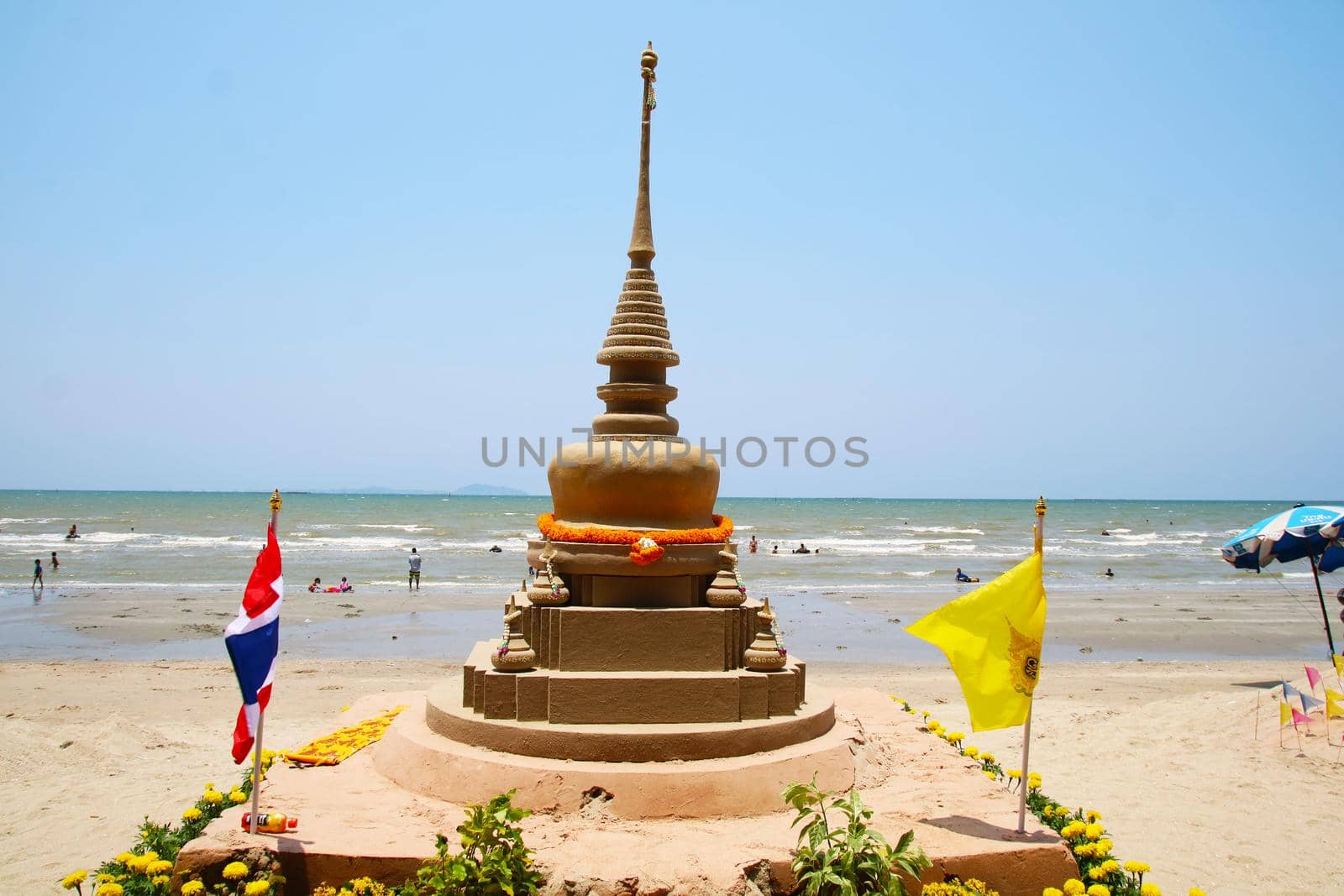 small sand pagoda was carefully built, and beautifully decorated Songkran festival by Darkfox