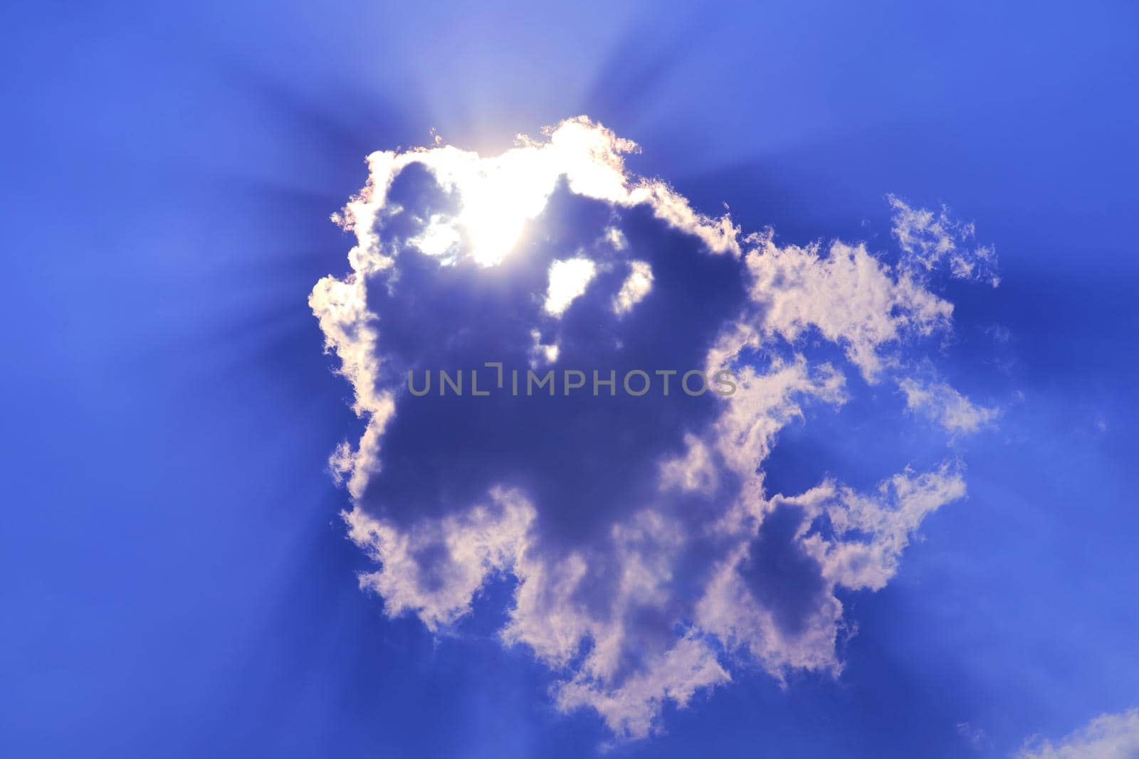 sun babk on cloud and sunlight shining and pass on purple blue sky by Darkfox