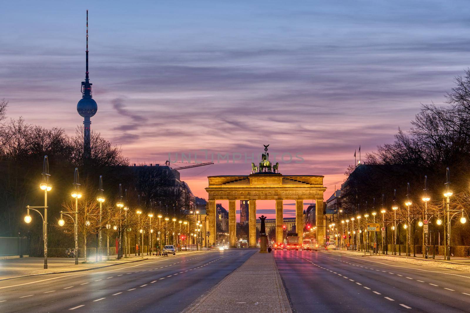 The famous Brandenburg Gate with the Television Tower by elxeneize