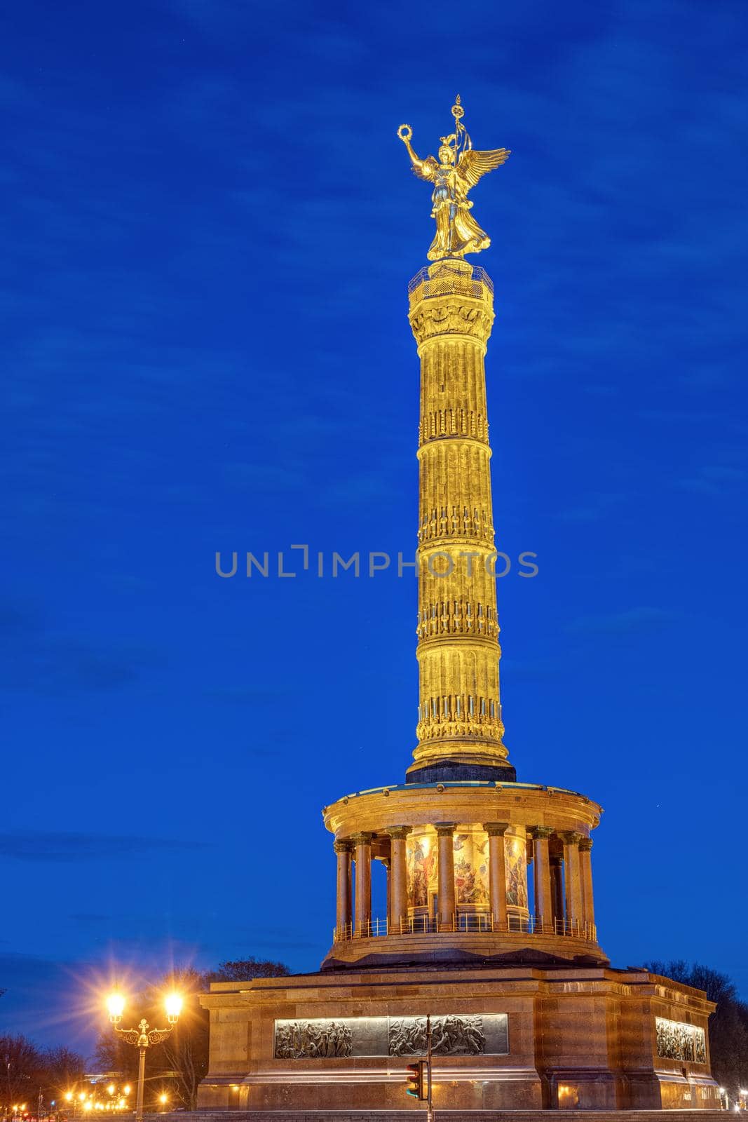 The famous Victory Column in the Tiergarten in Berlin, Germany, at night