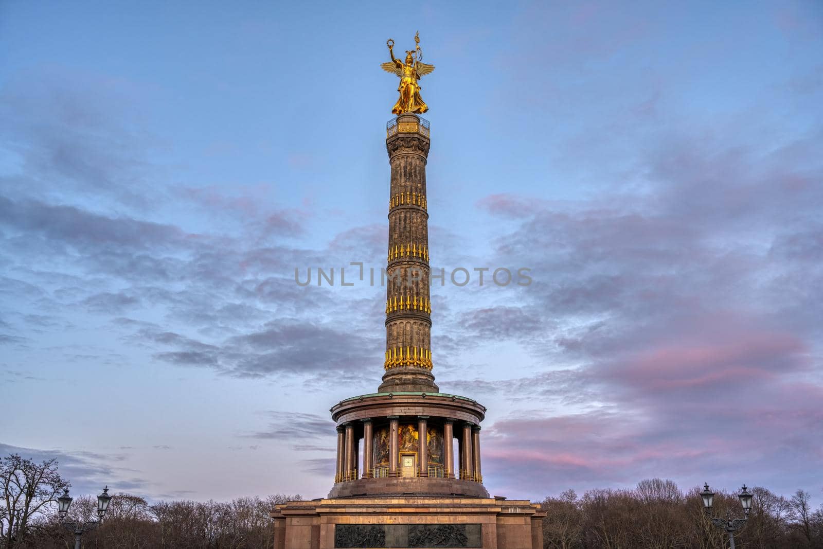 The famous Victory Column in the Tiergarten in Berlin, Germany, after sunset