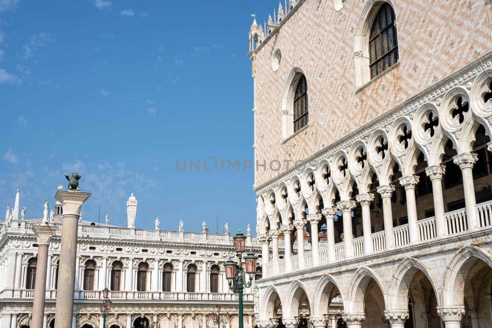 Part of the famous Doges Palace and the Marciana Library, seen in Venice, Italy