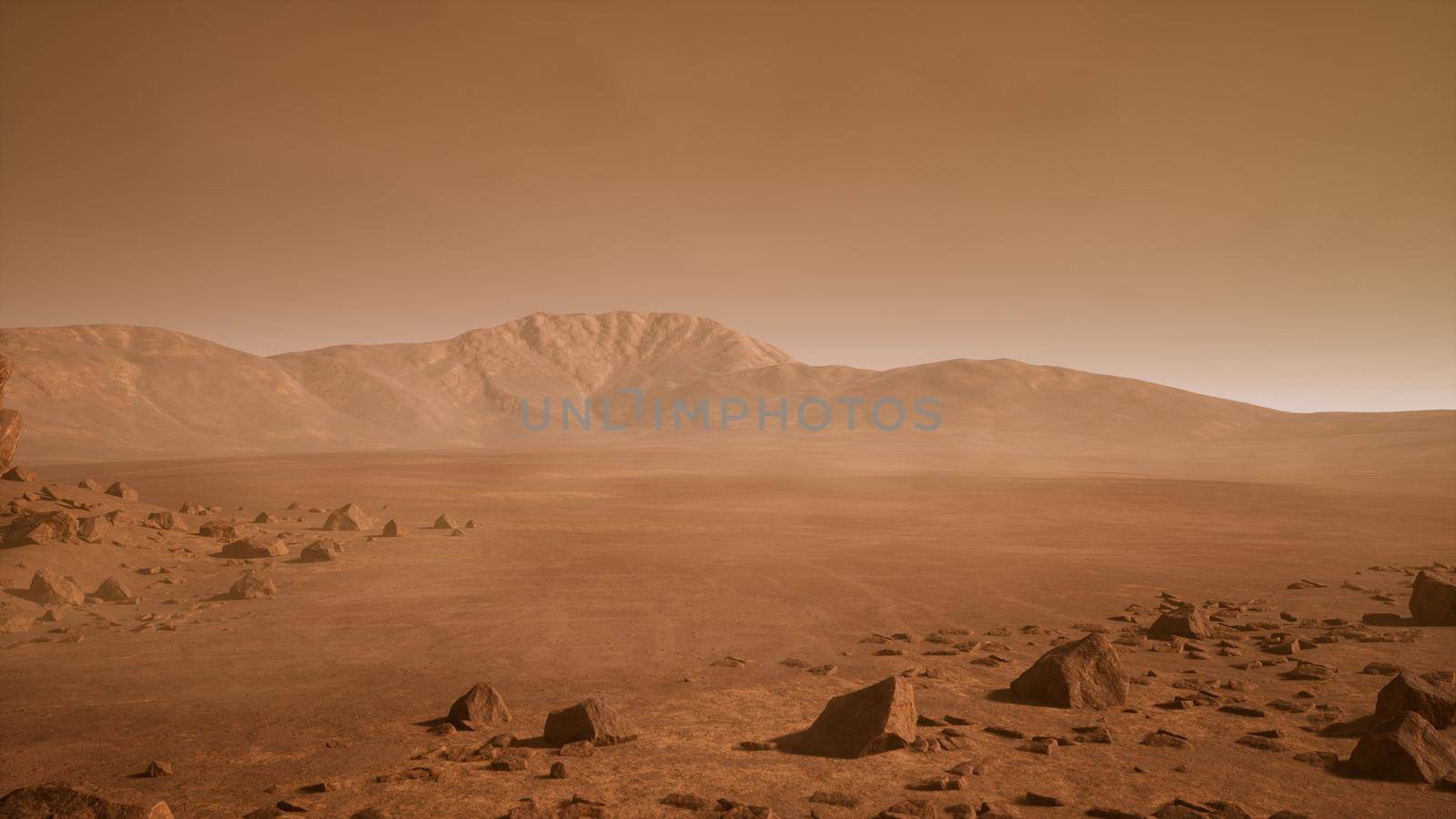 Panoramic landscape on the surface of Mars. 3D Rendering by designprojects