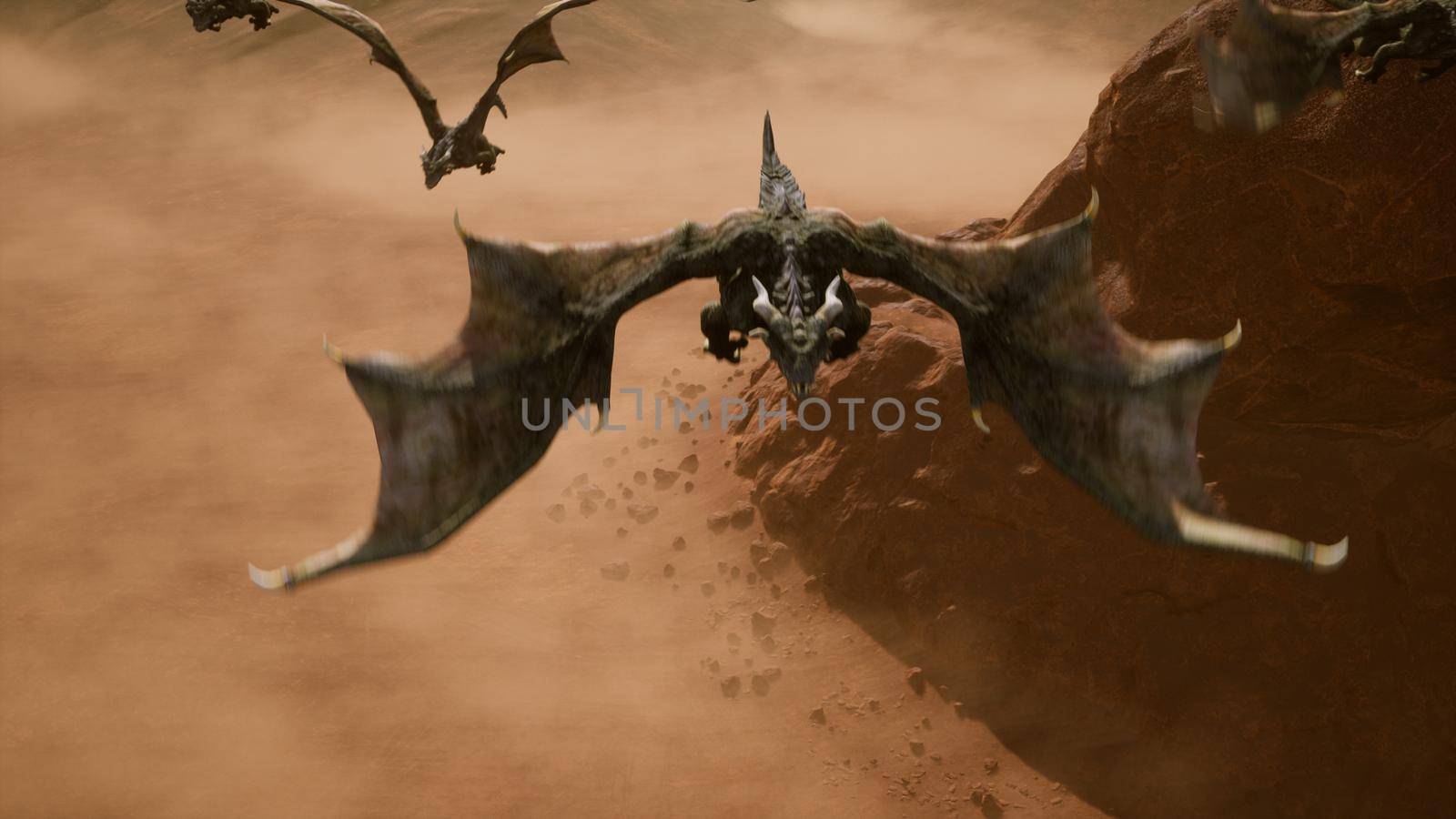 Ballsy a few dragons flying over the scorching desert on a Sunny day. 3D Rendering by designprojects